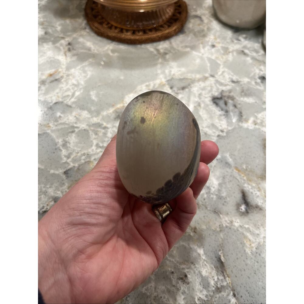 Vtg Murano Style Unmarked Italy Art Matte Glass Paperweight 3” Rainbow - Picture 7 of 11